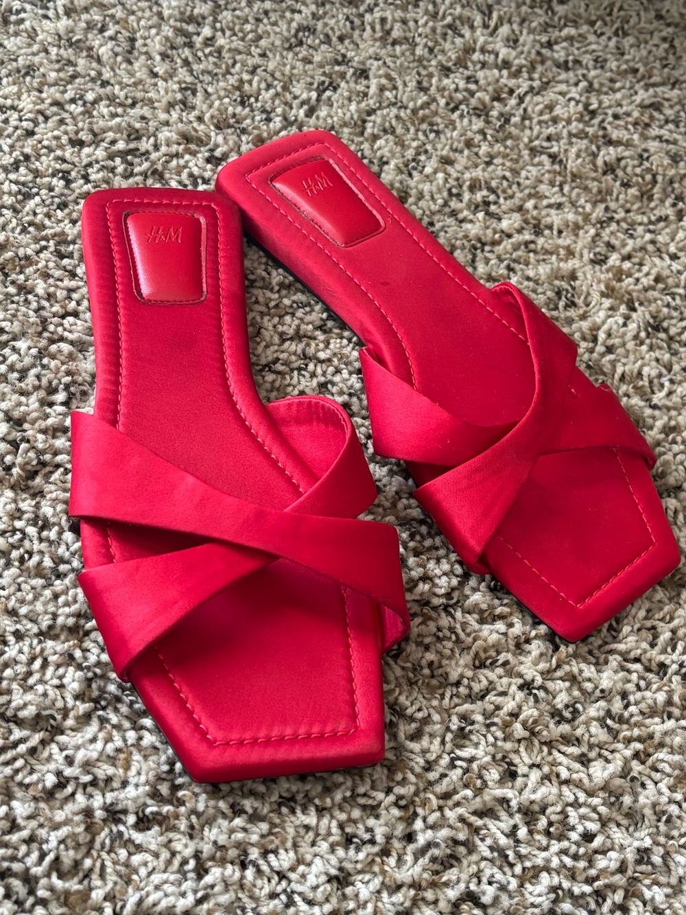 H&M Bold Red Crisscross Square-Toe Slide Mules